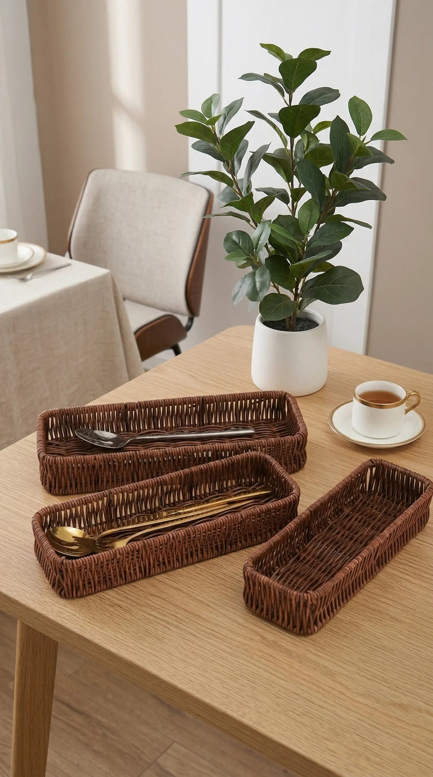 Rattan Silverware Organizer